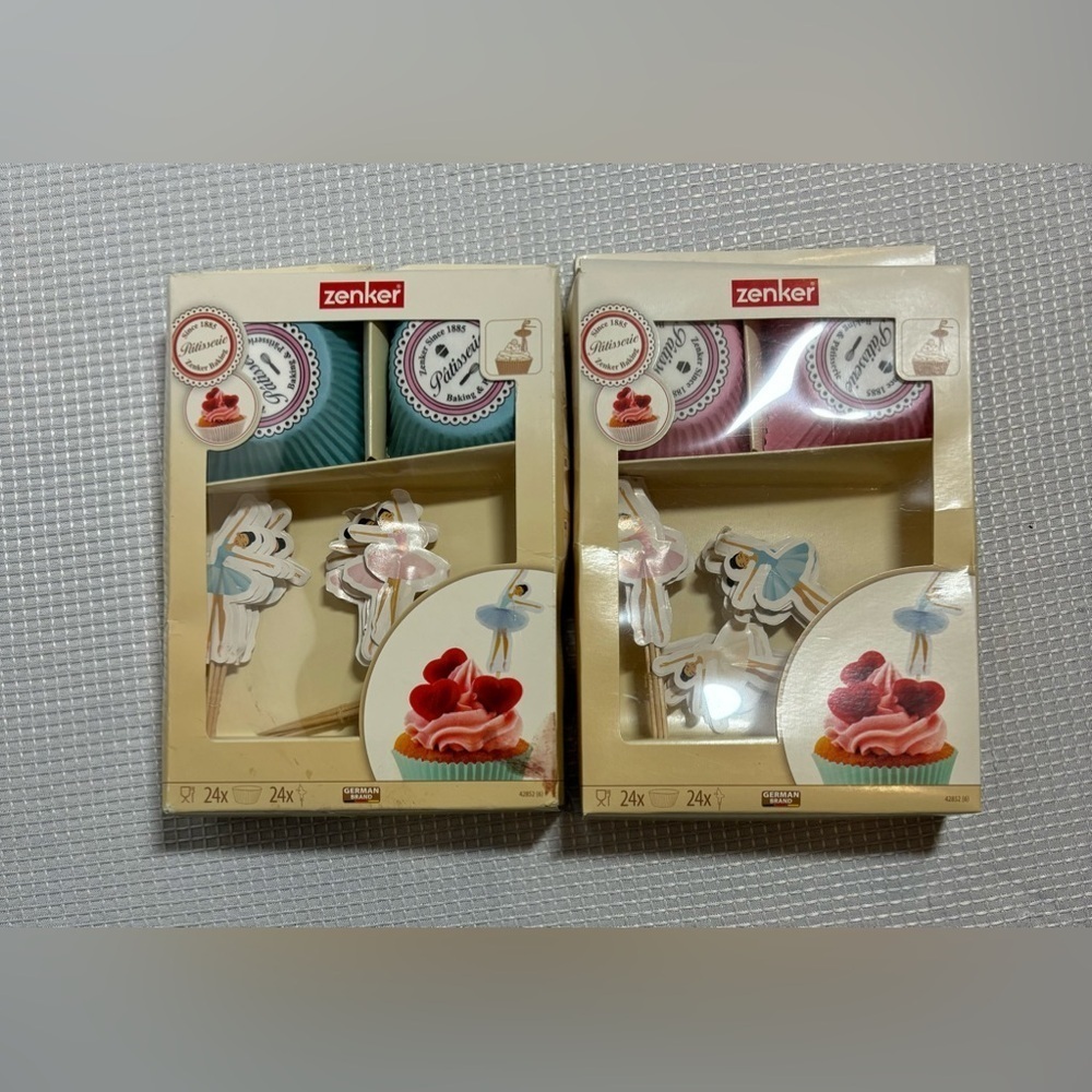 ZENKER 48 ballerina ballet pink & blue cupcake baking tutu wrappers & toppers.